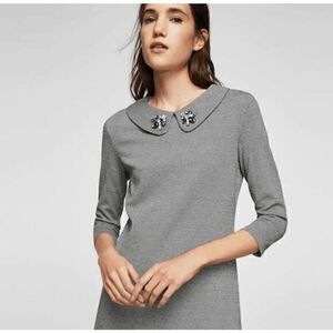 Mango Gray Mini Dress with Embellished Collar